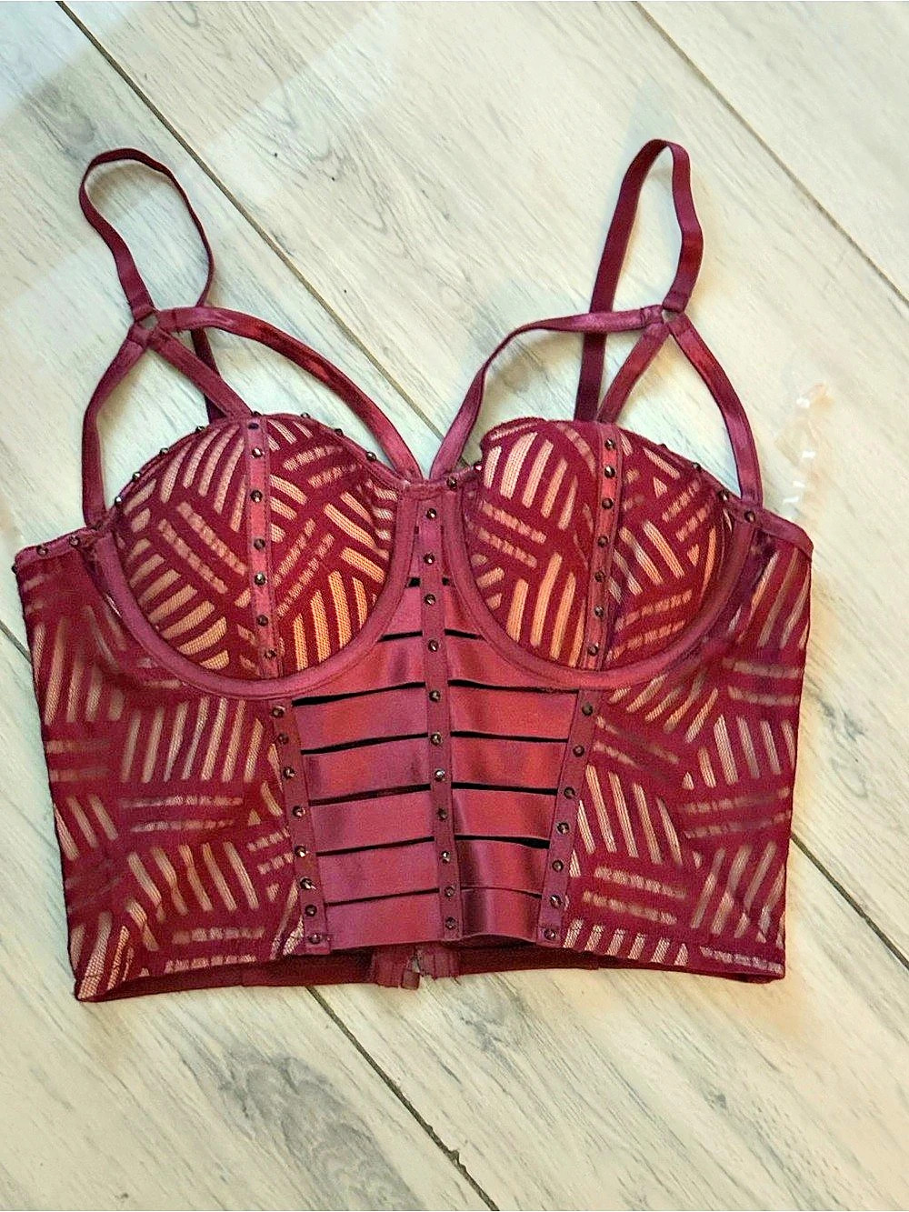 Geometric Lace-Up Bustier in Red Charlotte Russe